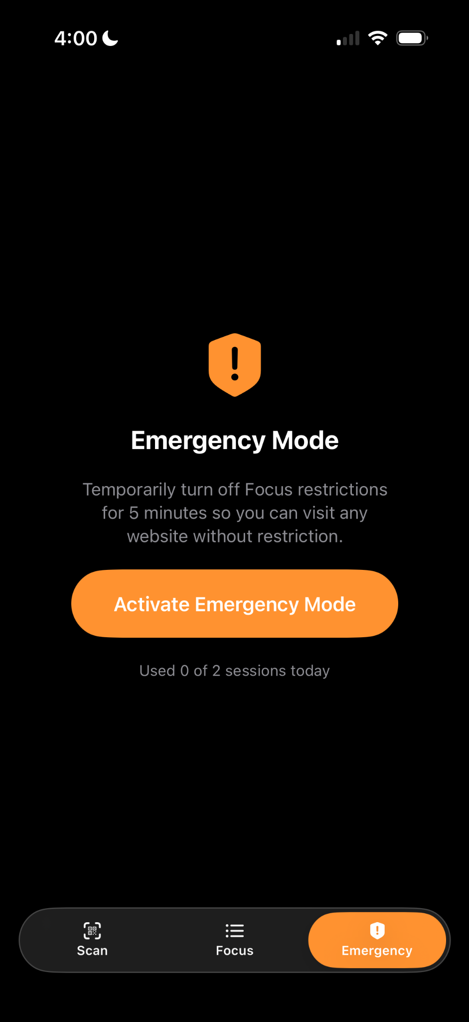 Voyager Emergency Mode screen